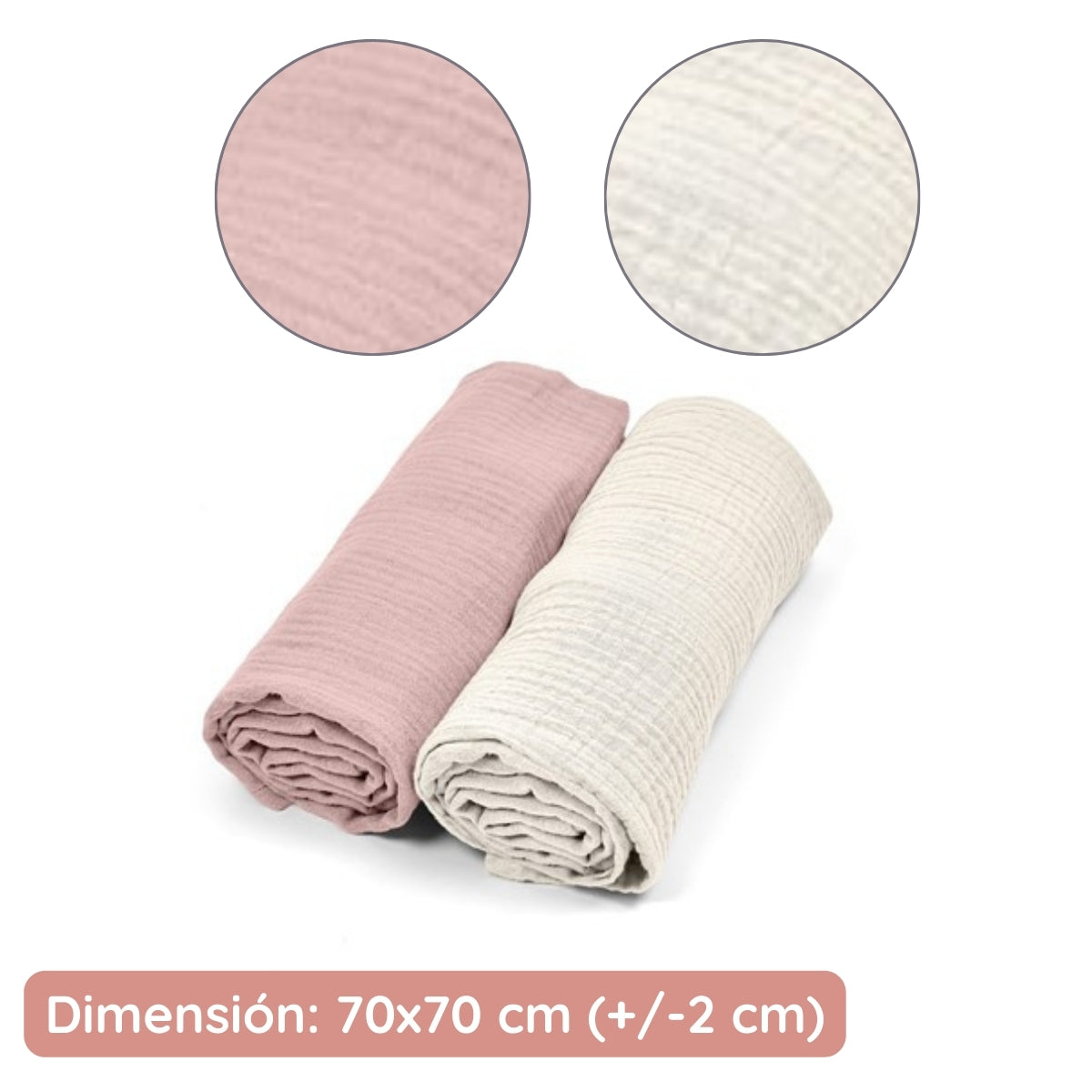Pack 2 Muselinas De Algodón 70x70 Para Bebé Rosa_3