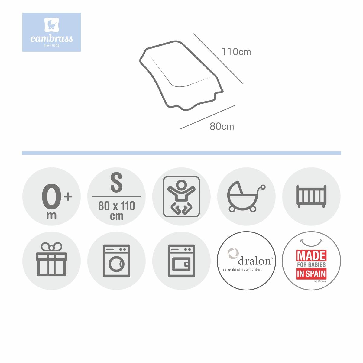 Manta para minicuna de 80x110 cm. Cambrass en varios colores Star Rosa