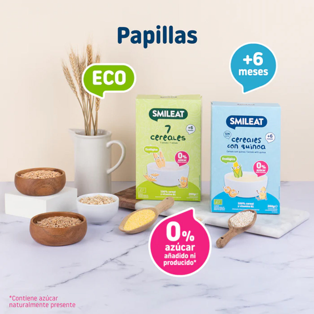 Pack 2x Papilla de cereales Sin Gluten con Quinoa Eco Smileat, 200g