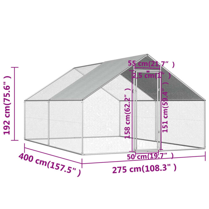 Vidaxl Jaula Gallinero De Exterior De Acero Galvanizado 2,75x4x1,92 M_5