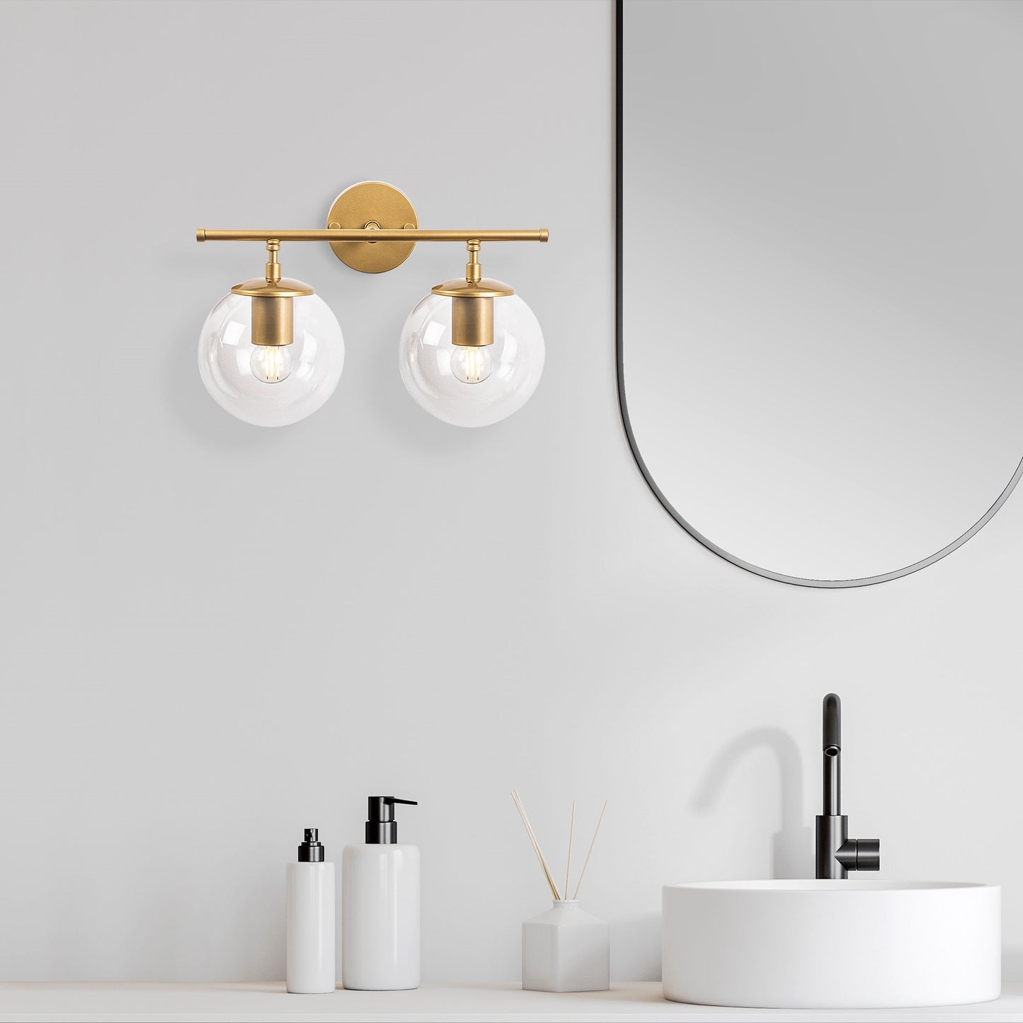 Aplique De Pared, Recto 2 Transparente, Metal , Oro Brillante, 36x24x16, Casquillo 2 X E14 Max 40 W_5