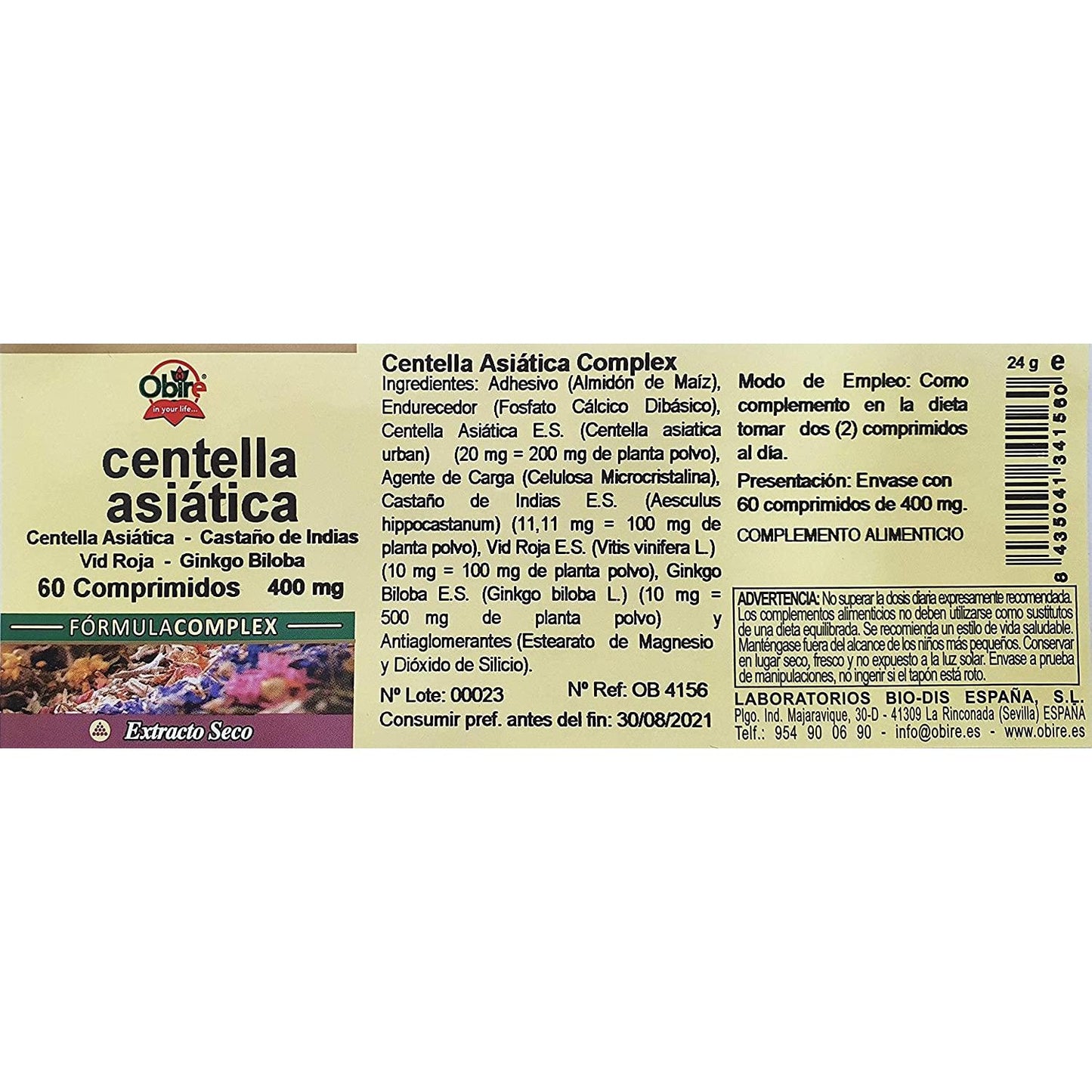 Centella Asiática 400 mg Obire 60 comprimidos