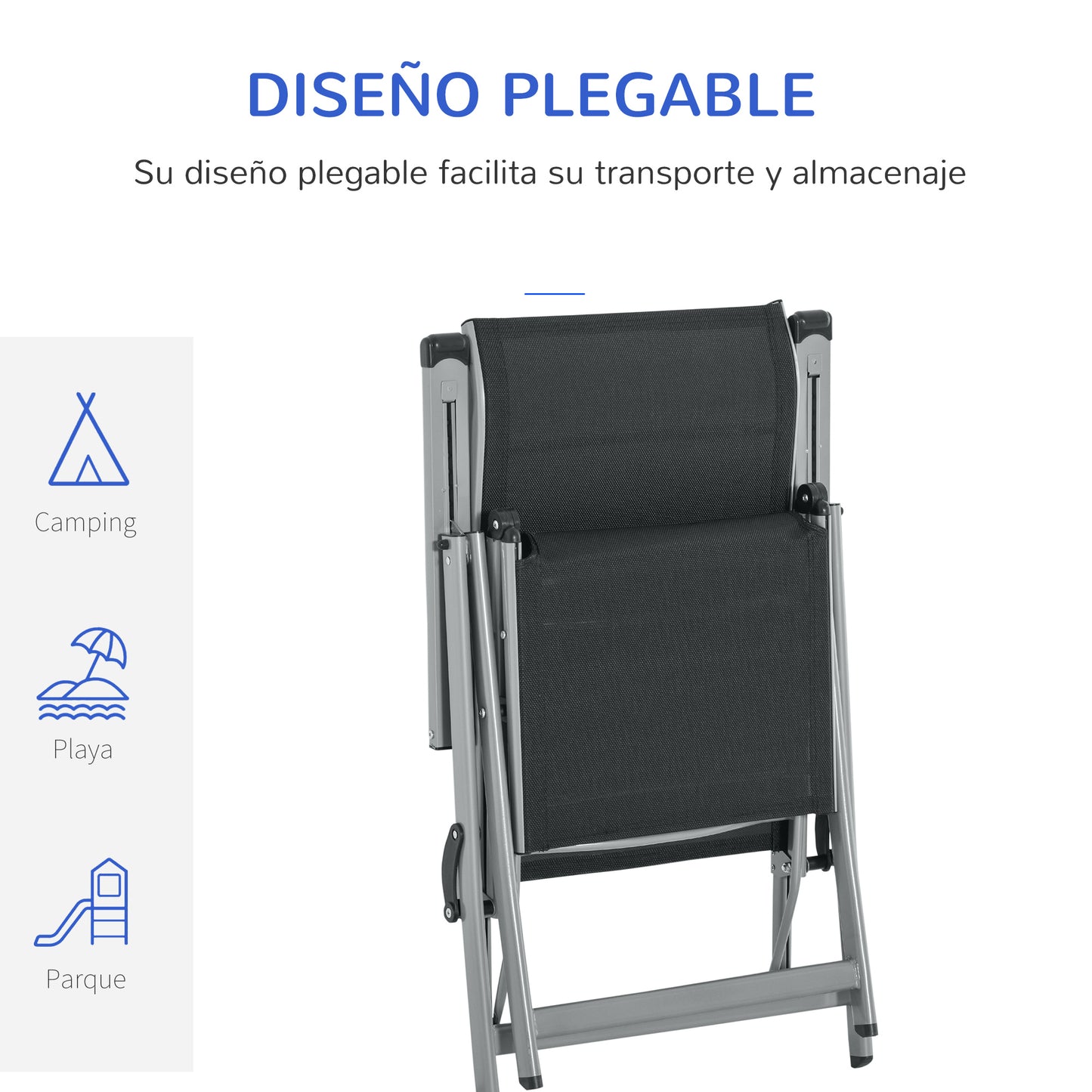 Outsunny Conjunto De 2 Tumbonas Reclinables Y Plegables 78x58x110 Cm Negro_5