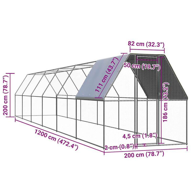 Vidaxl Jaula Gallinero De Acero Galvanizado 2x12x2 M_4
