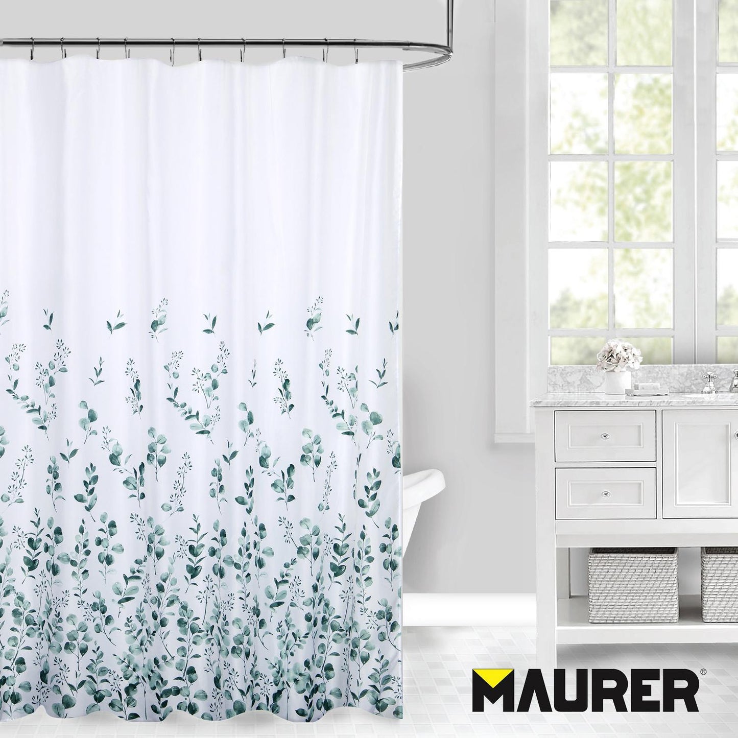 Cortina Ducha Tela Flores 180 X 200 Cm. Cortina Baño, Cortina Tela Impermeable Con Anillas_3