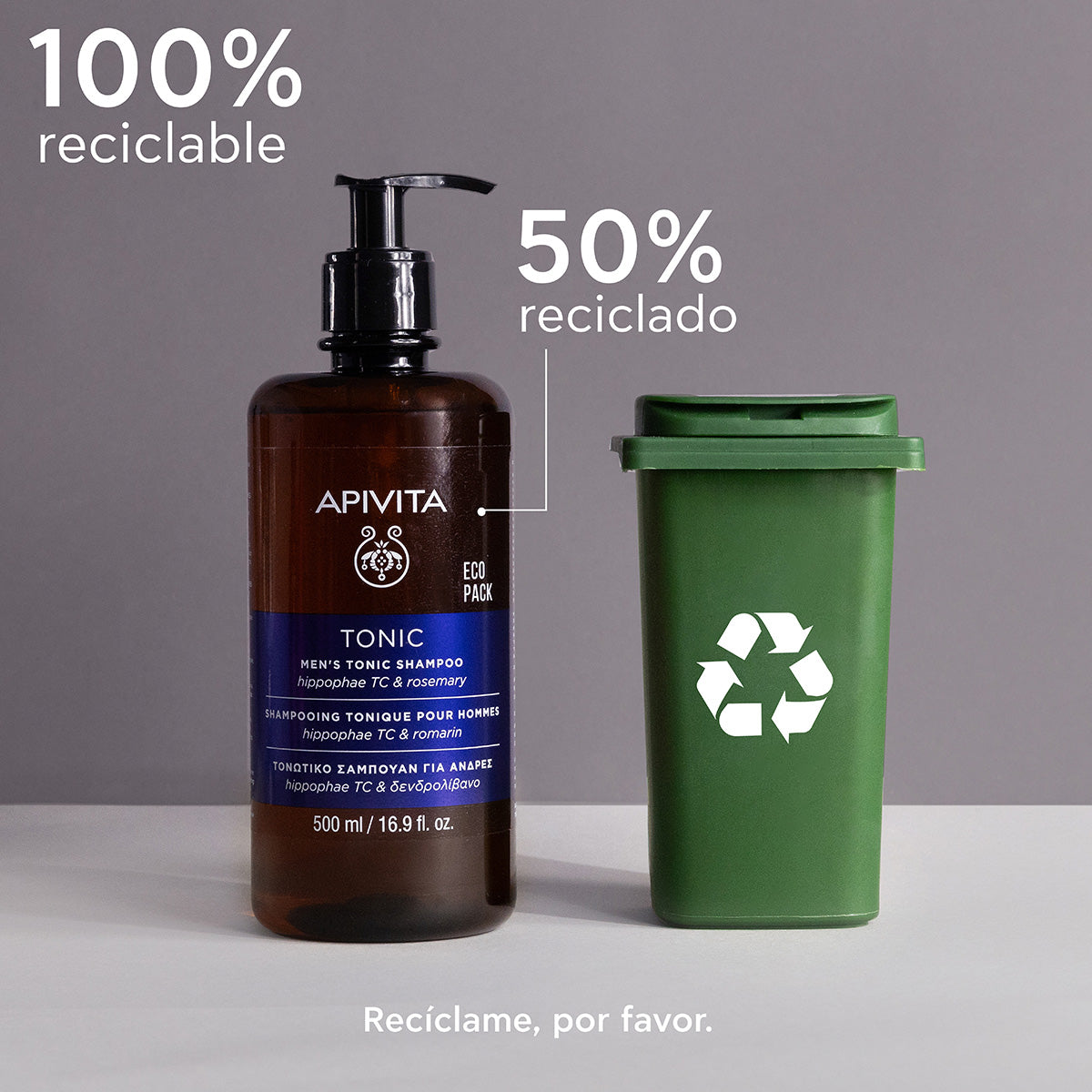 Champú tonificante hombre para la caída del cabello - ECOPACK APIVITA, 500 ml