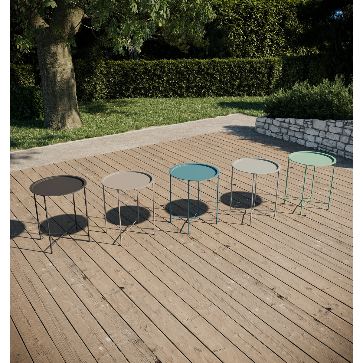 Mesa Auxiliar Plegable, Mesa De Jardín Plegable De Acero Azul 46x52cm- Mobiliario De Jardín_3