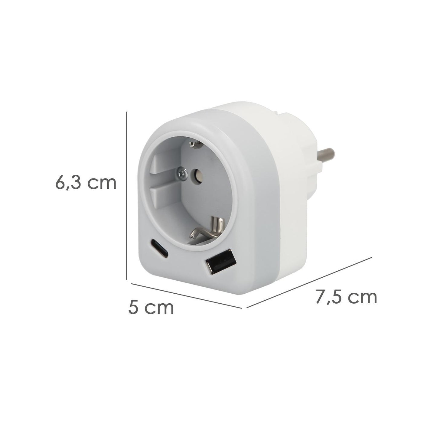 Enchufe / Adaptador Schuko Con 2 Tomas, Usb A / C. Potencia Maxima 3680 W. Cargador Moviles, Cargador 2 Tomas, Adaptador Moviles