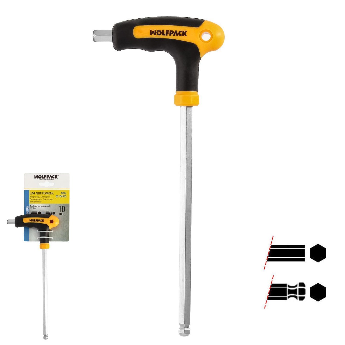 Llave Allen Con Bola Mango Bimaterial Soft Touch Forma T 10,0 Mm. Acero Cromo Vanadio, Destornillador Allen, Llave Hexagonal