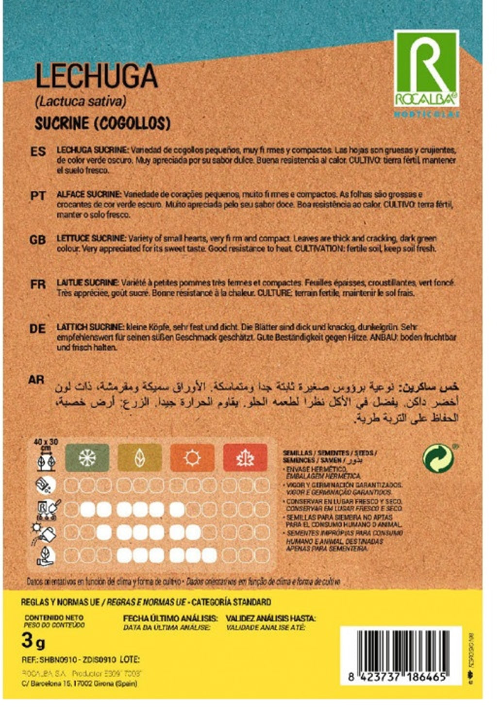 Semillas Lechuga Sucrine Cogollos 3g