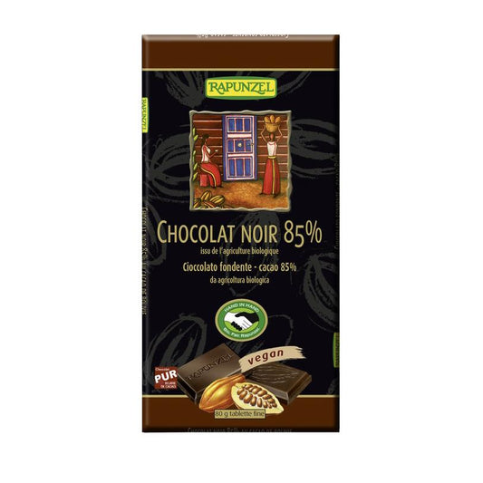 Tableta de Chocolate al 85% de Cacao Rapunzel, 80 g