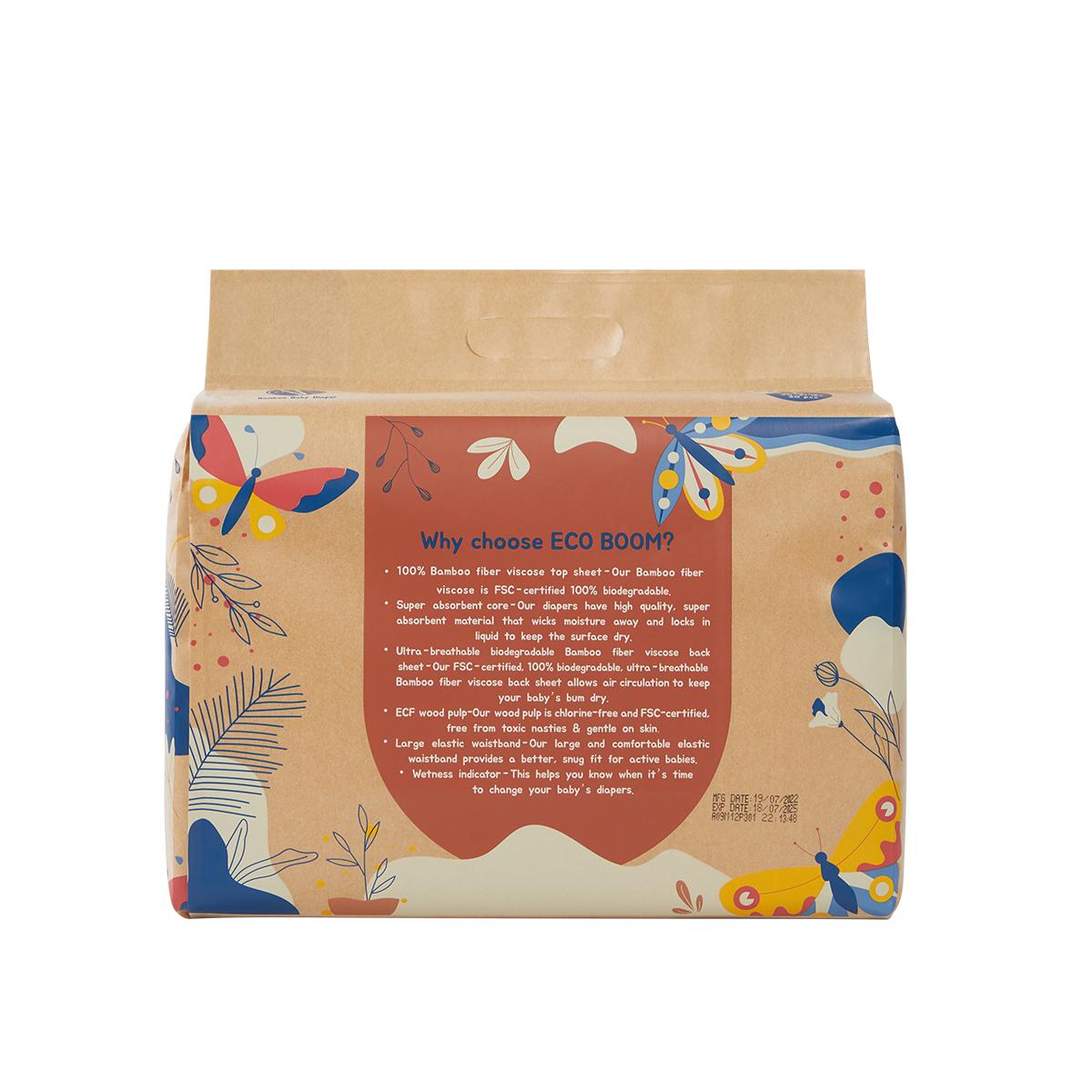 ECOBOOM- Pañal Ecológico de BAMBÚ Eco Boom. 70% Biodegradable, Hipoalergénico (TALLA 4/L, 9-14 KG, PACK DE 4 BOLSAS, TOTAL 120 PAÑALES)