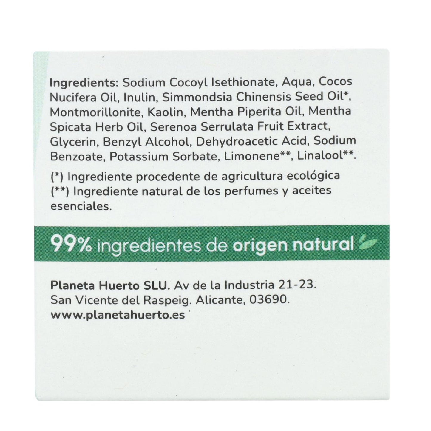 Champú sólido antigrasa Menta Planeta Huerto 85 gr
