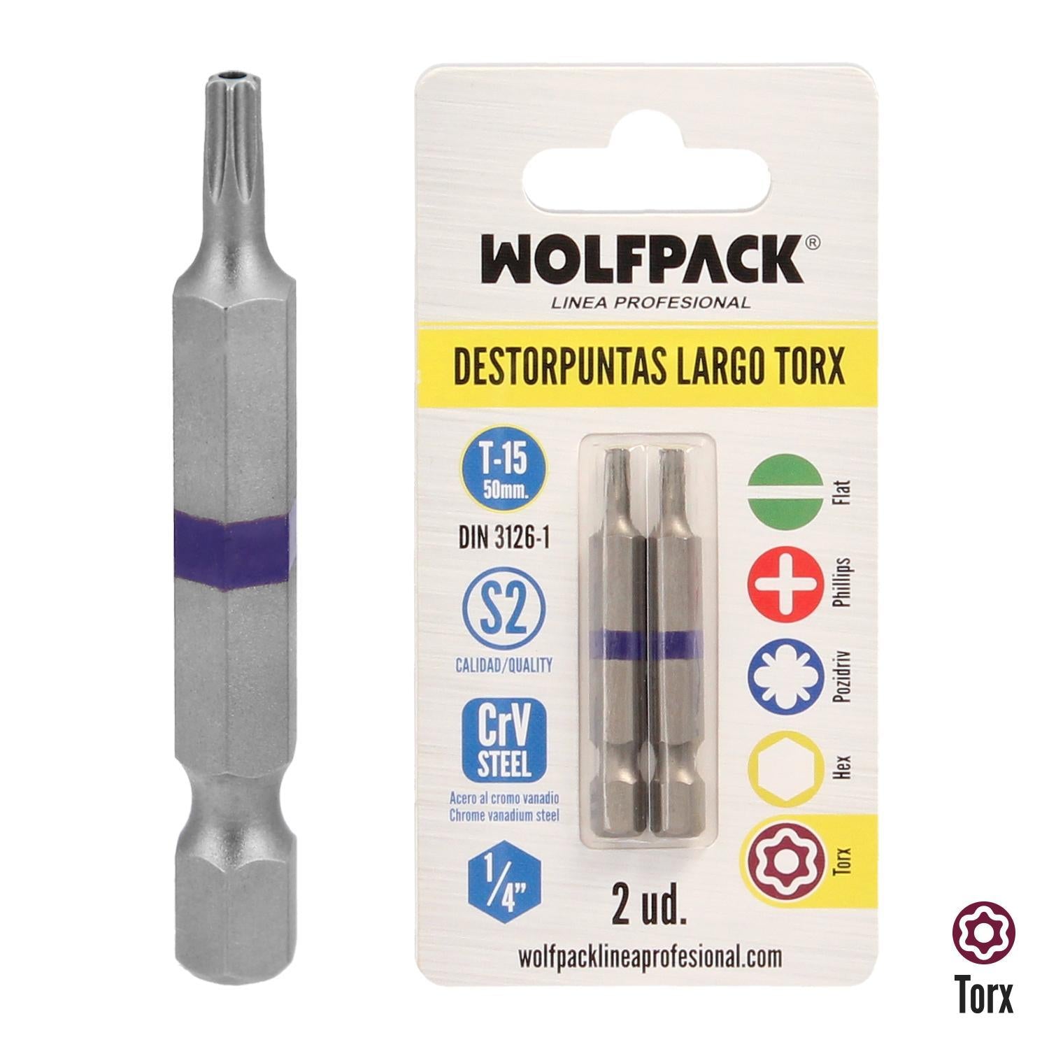 Puntas Largas Destornillador Torx T15 (2 Piezas). Acero S2 Al Cromo Vanadio. Puntas Hexagonales, Destorpuntas,