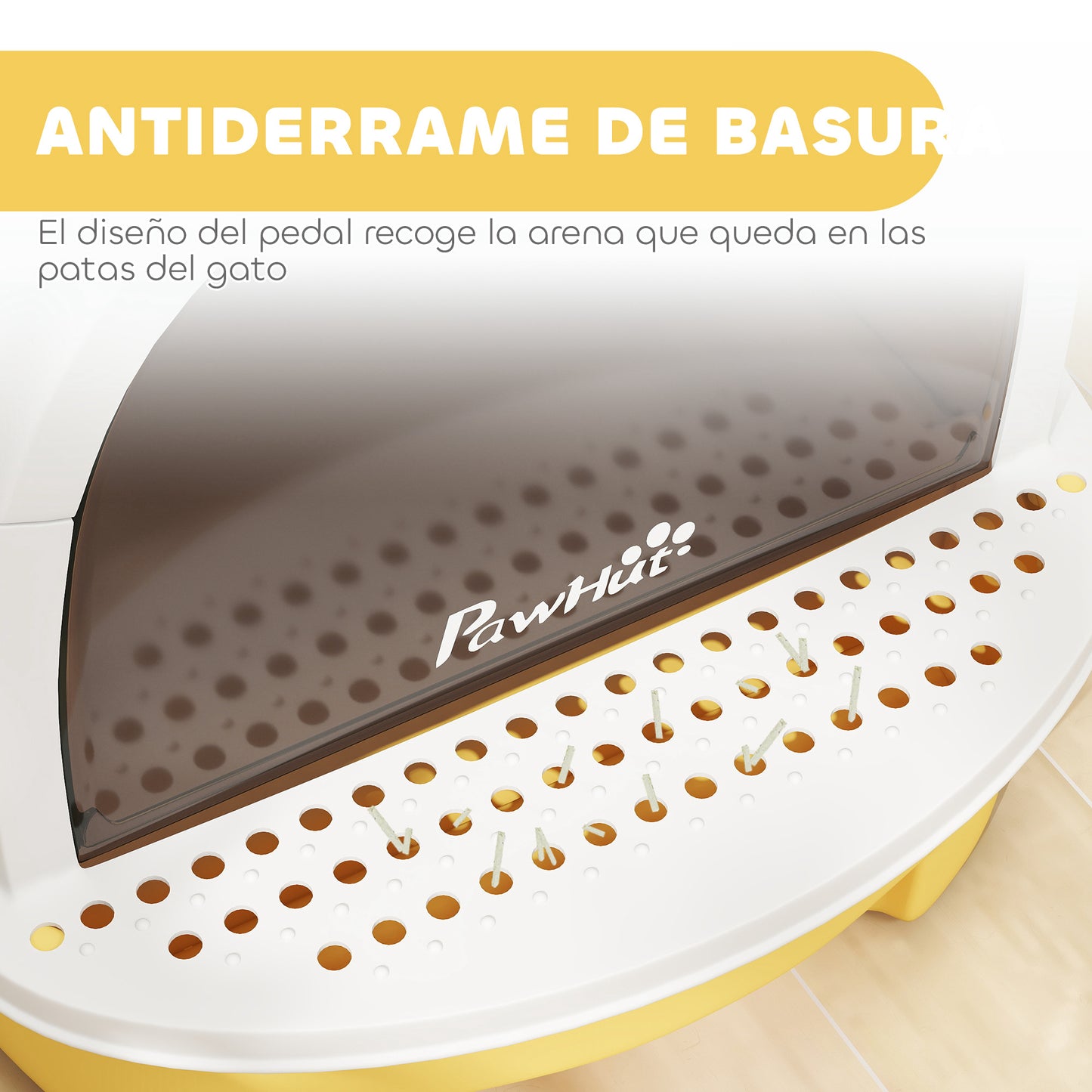 Pawhut Arenero Para Gatos Cubierto Con Bandeja Pala Y Asa Amarillo Y Blanco_5