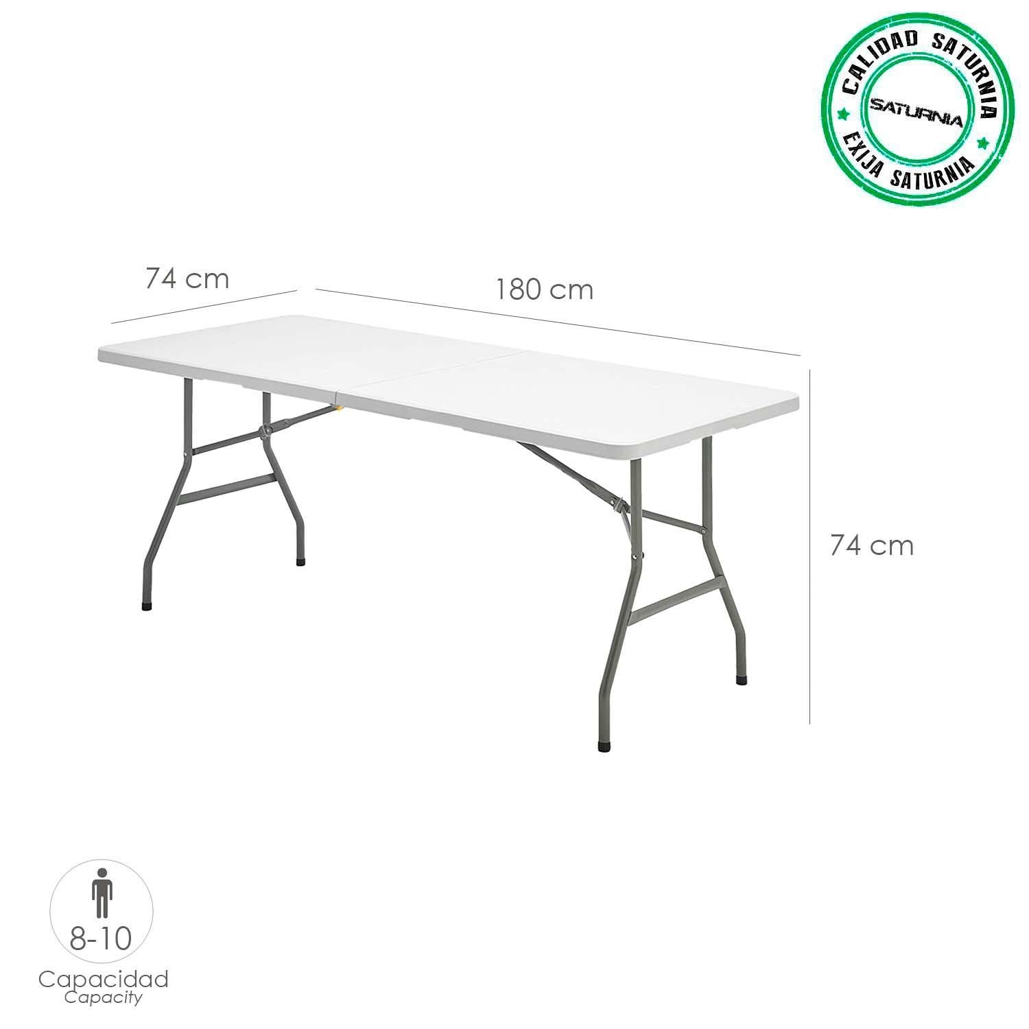 Mesa Plegable Rectangular Hdpe Multifuncional, Portatil, Resistente,multiusos 180x74x74 Cm. Color Blanco