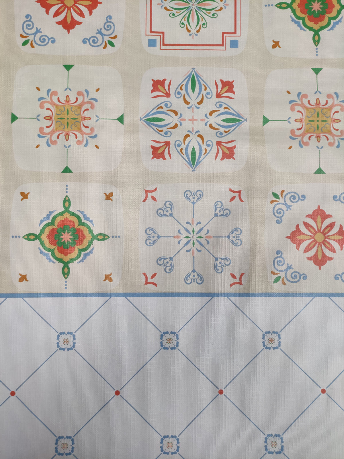 Mantel| Composicion Pvc| Base Poliester| Antimanchas| Mosaico Azul