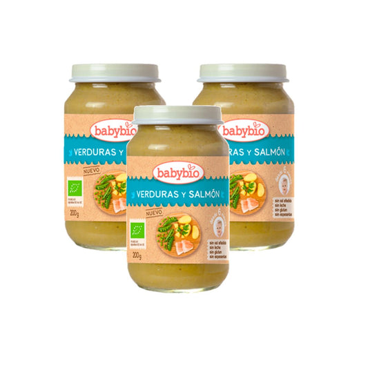 Pack 3 uds Tarrito menú tradición verduras y salmón, 200g. Babybio
