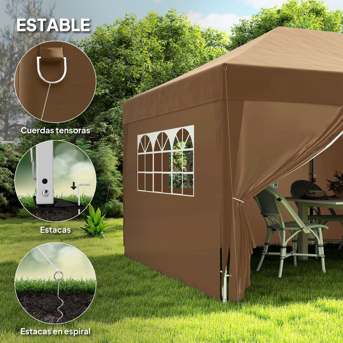 Outsunny Carpa Plegable 6x3 M Con 6 Paredes Laterales Impermeable Anti-uv Café_5