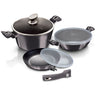 Batería De Cocina Aluminio Forjado Antiadherente Sin Pfoa, Set 2 Cacerolas, 1 Sartén, Tapas Berlinger Haus Carbon Pro Gris Oscuro
