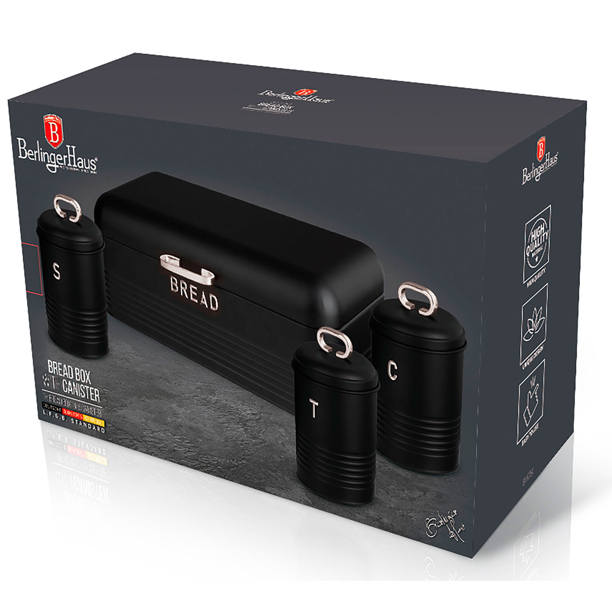 Panera De Mesa +juego 3 Botes Cocina Almacenaje Acero Inoxidable Contenedor De Pan  Con Tapa Berlinger Haus Black Silver, Acero Inoxidable / Negro