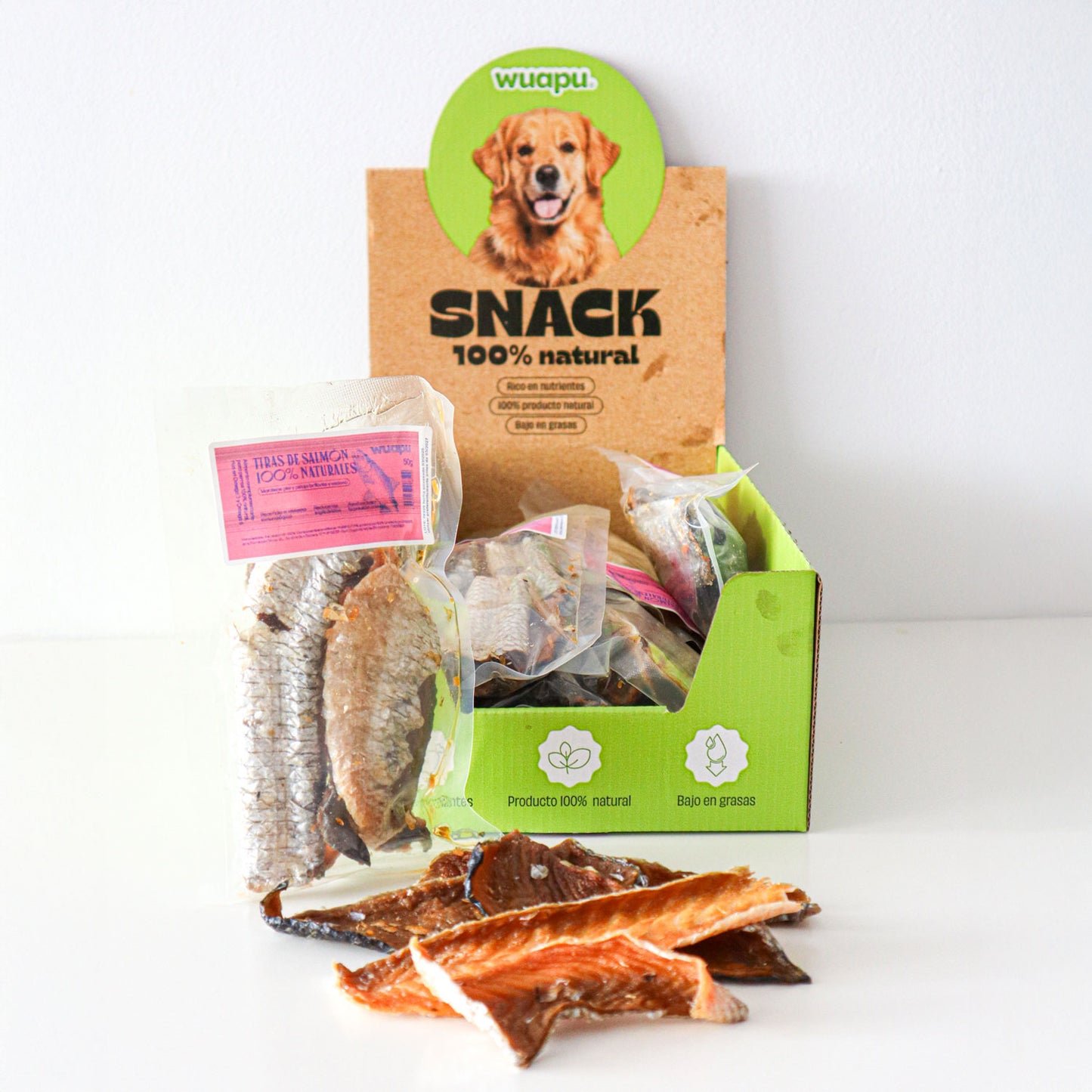 Snack Natural Para Perro Tiras De Salmon 50g X 12 Bolsas Wuapu