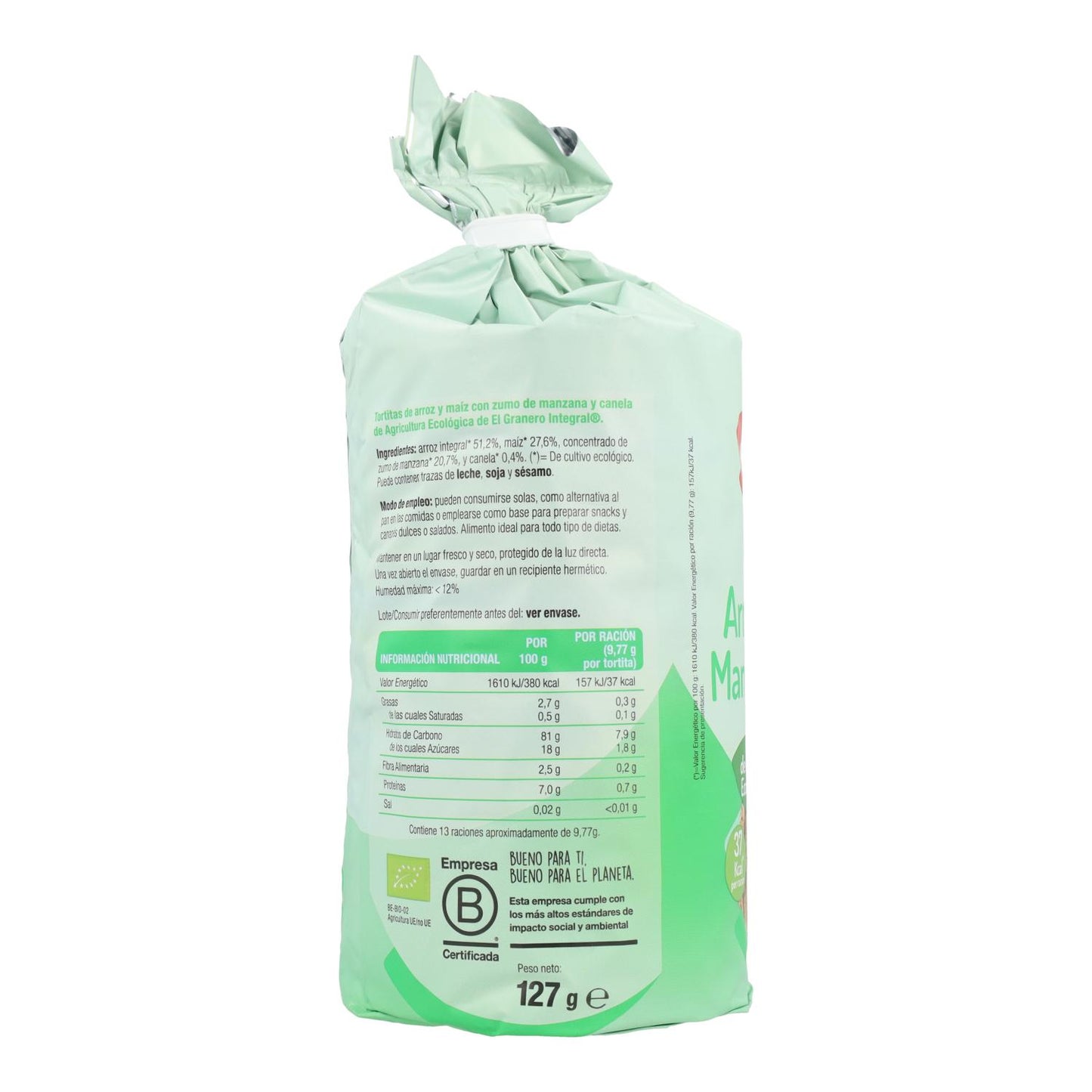 Tortitas de Arroz y Maíz con Manzana y Canela El Granero, 127g