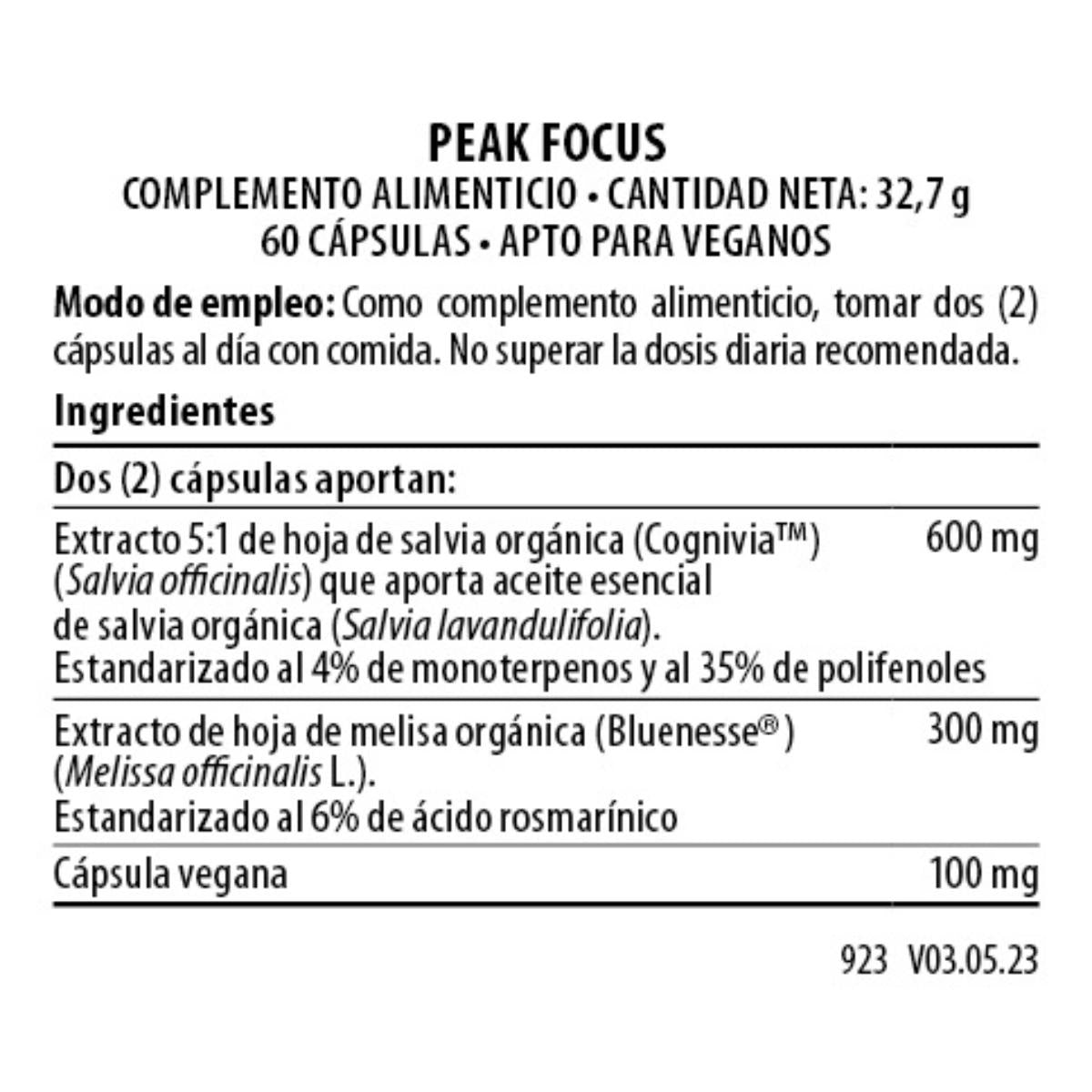 Peak Focus BIO 60 cápsulas veganas