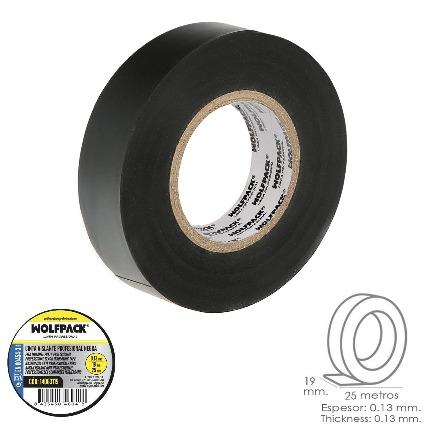 Cinta Aislante Profesional Negra Espesor 0.13 Mm. Ancho 19 Mm. Rollo 25 Metros Cinta Electricista, Cinta Aislante Cables_0