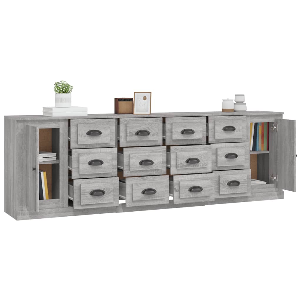 Aparadores 3 Piezas Madera Contrachapada Gris Sonoma_3