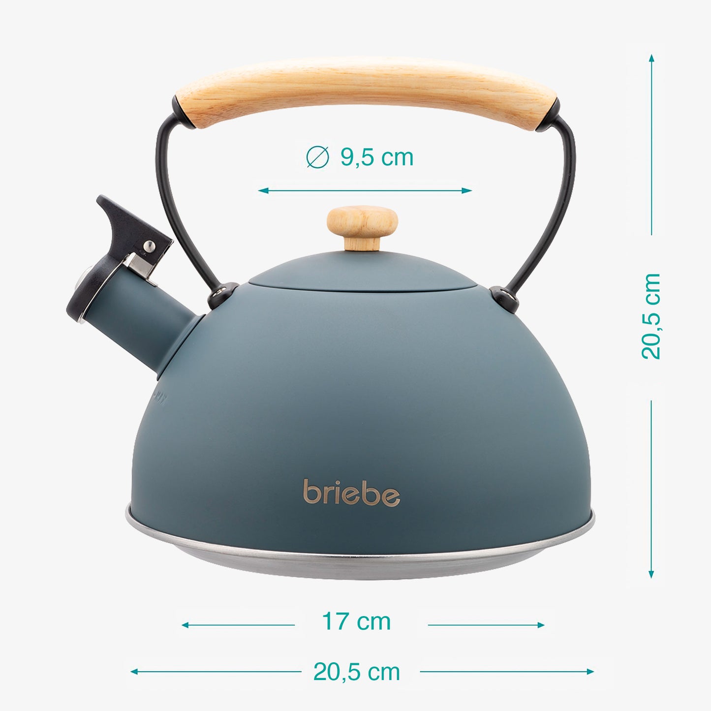 Tetera Con Silbato, Hervidor De Agua 2,5l, Inducción, Acero Inox, Vintage, Mango Madera, Briebe, Nordic, Gris