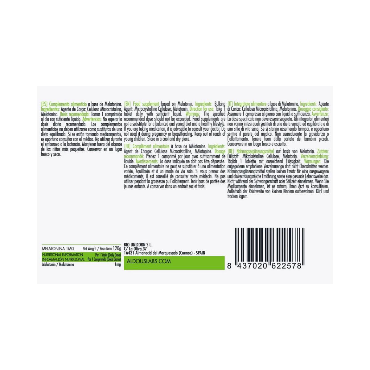 Melatonina Pura, 500 comp. Aldous Labs