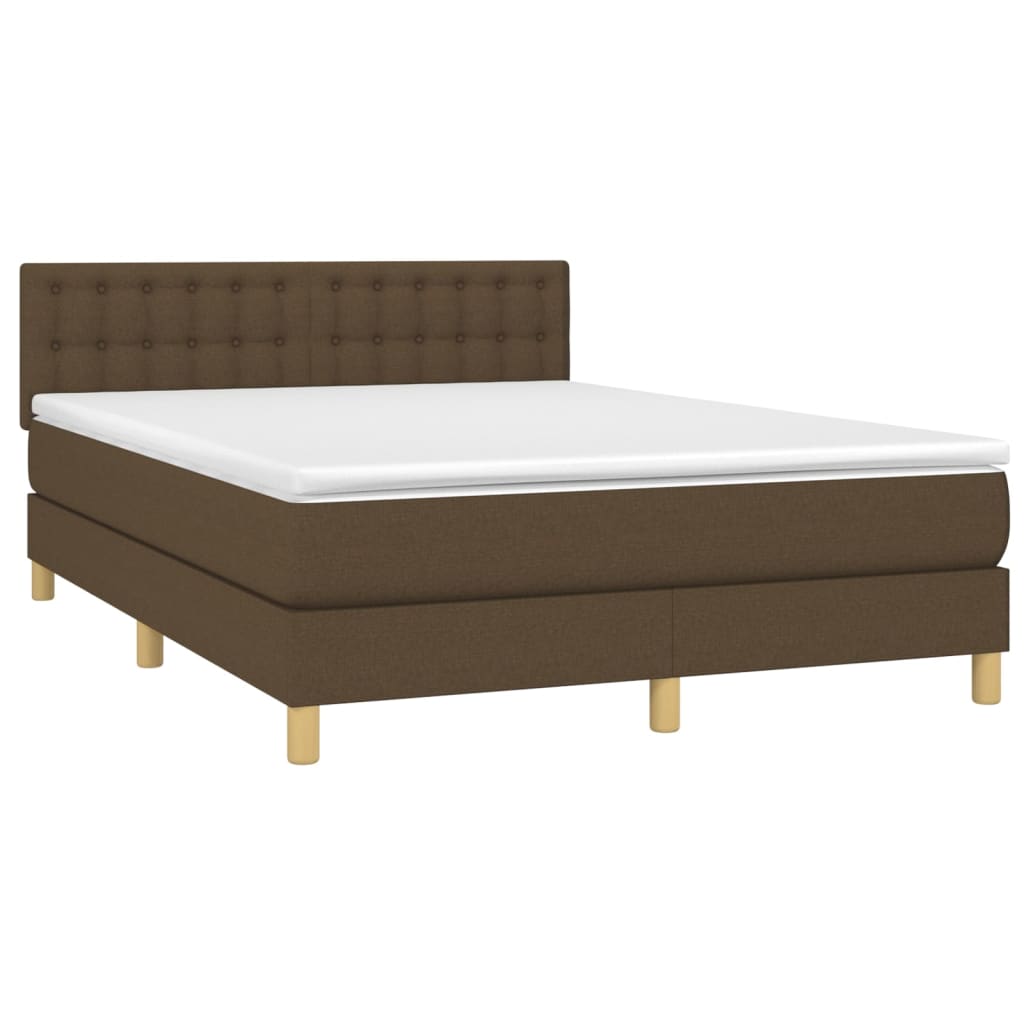 Cama Box Spring Colchón Luces Led Tela Marrón Oscuro 140x190 Cm / Vetonek_5