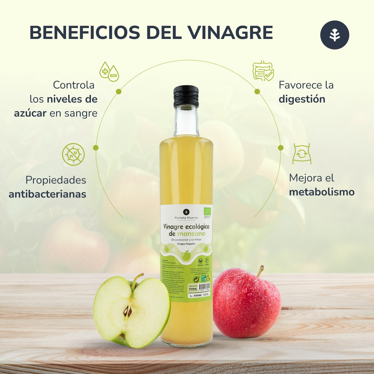 Vinagre de manzana ECO sin filtrar Planeta Huerto 750 ml