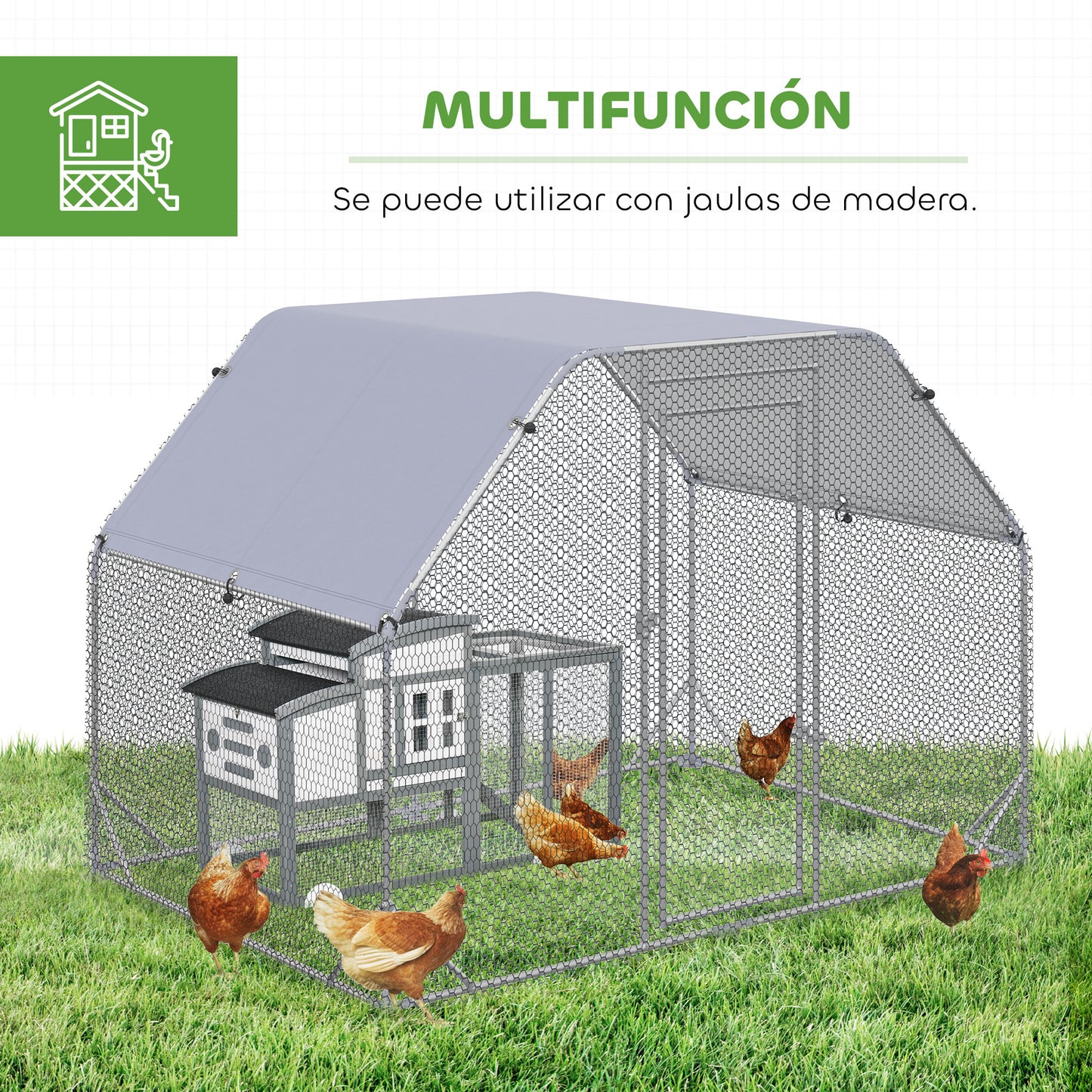 Pawhut Gallinero Exterior 2,8x1,9x1,95 M Con 1 Habitación Plata_5