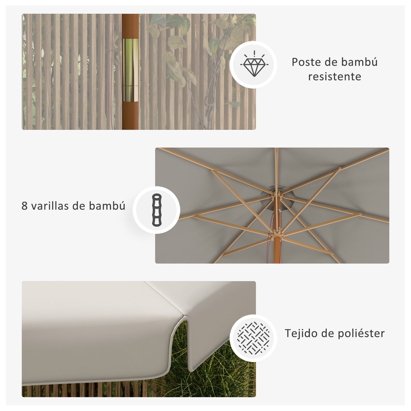 Outsunny Sombrilla De Jardín Ø325cm Con Sistema De Polea Techo Ventilado Gris_5
