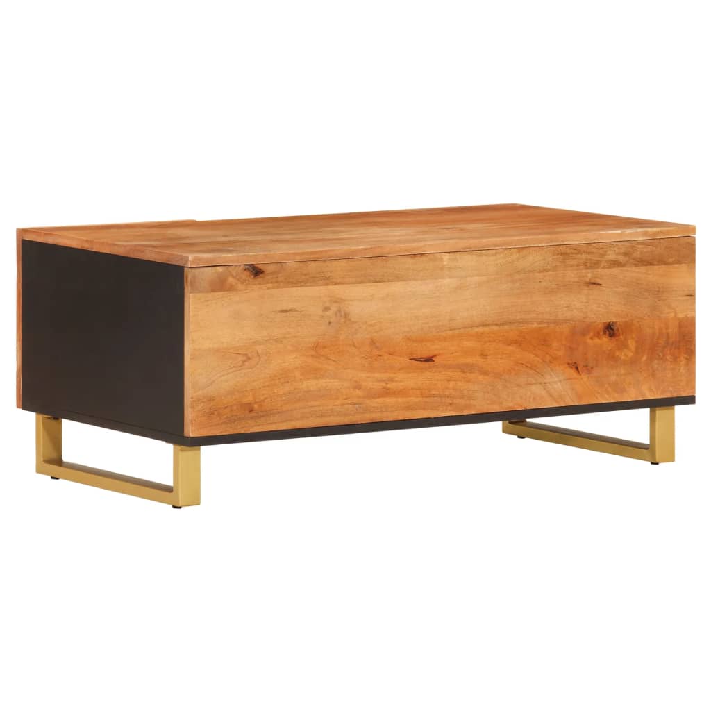 Mesa De Centro Madera Maciza De Mango Negro Marrón 100x54x40 Cm_4