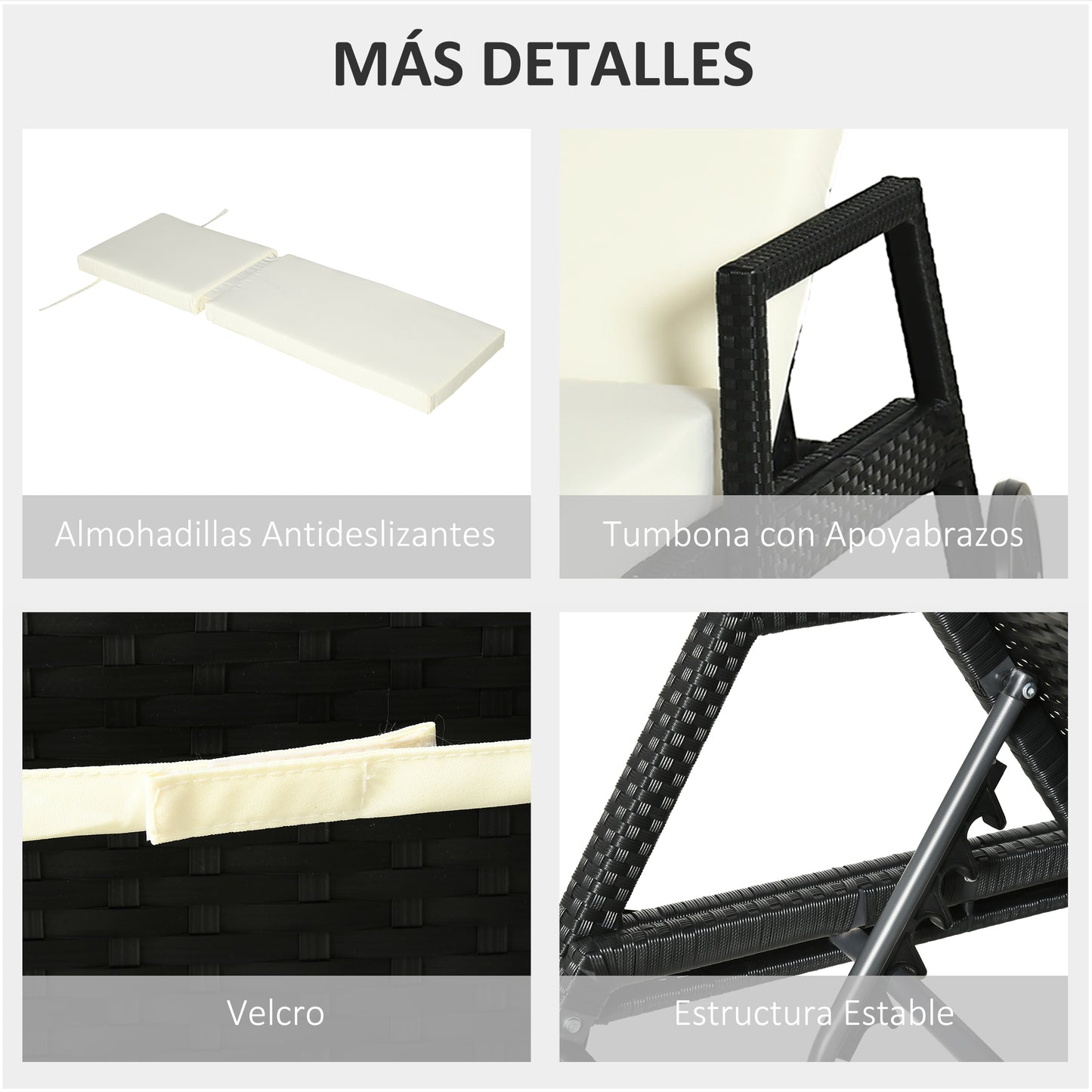 Outsunny Conjunto De 2 Tumbonas De Ratán Jardín Con Cojines Respaldo Ajustable_5