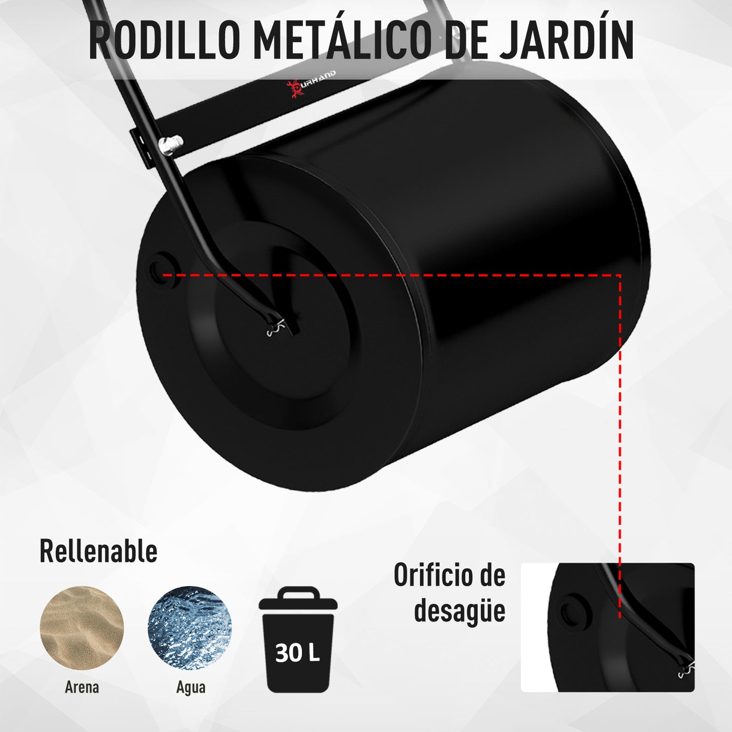 Durhand Rodillo De Césped Jardín Acero 30l Llena Agua Arena Φ32x40cm Asa_5