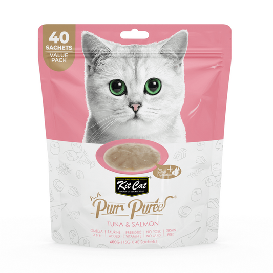 Kit Cat PurrPuree Value Pack - Atún y Salmón 40x15 g Snack cremoso para gatos