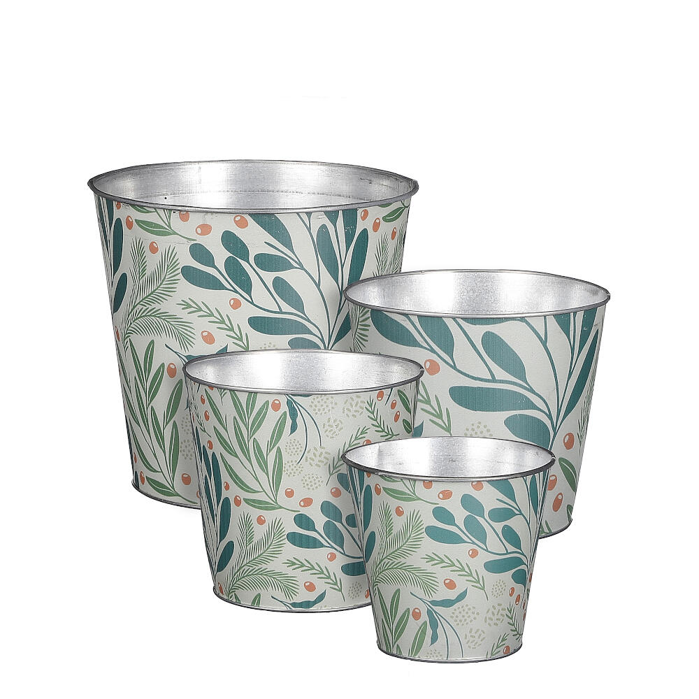 Macetero Zinc Decorado Color Verde 21x22cm