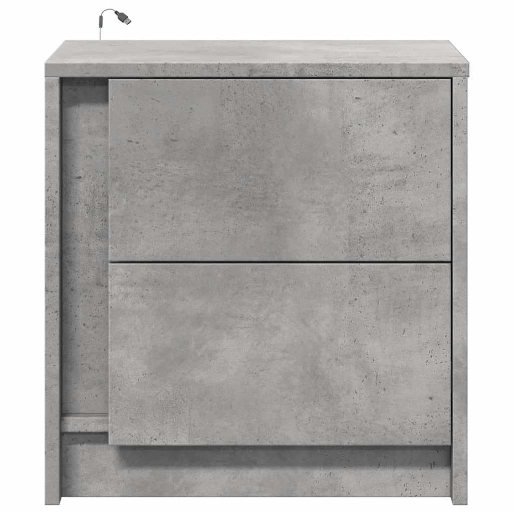 Mesita De Noche Luces Led 2 Uds Madera Ingeniería Gris Hormigón_4