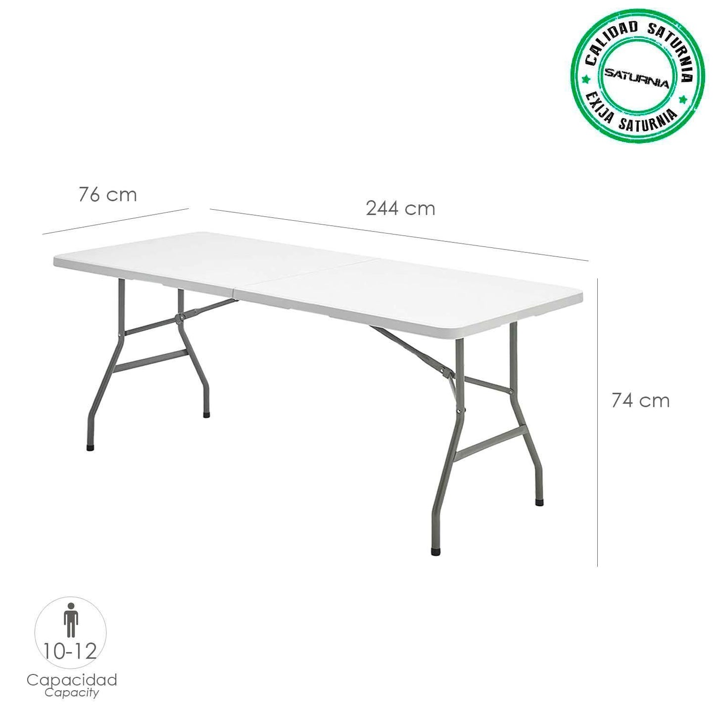 Mesa Plegable Rectangular Hdpe Multifuncional, Portatil, Resistente,multiusos 244x76x74 Cm. Color Blanco