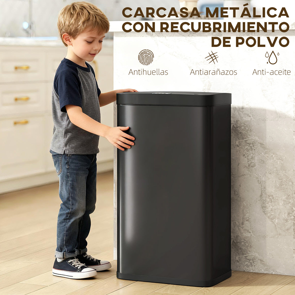 Balde De Lixo Com Sensor Homcom Plastico E Metal Preto 38x25,5x67,5 Cm_5