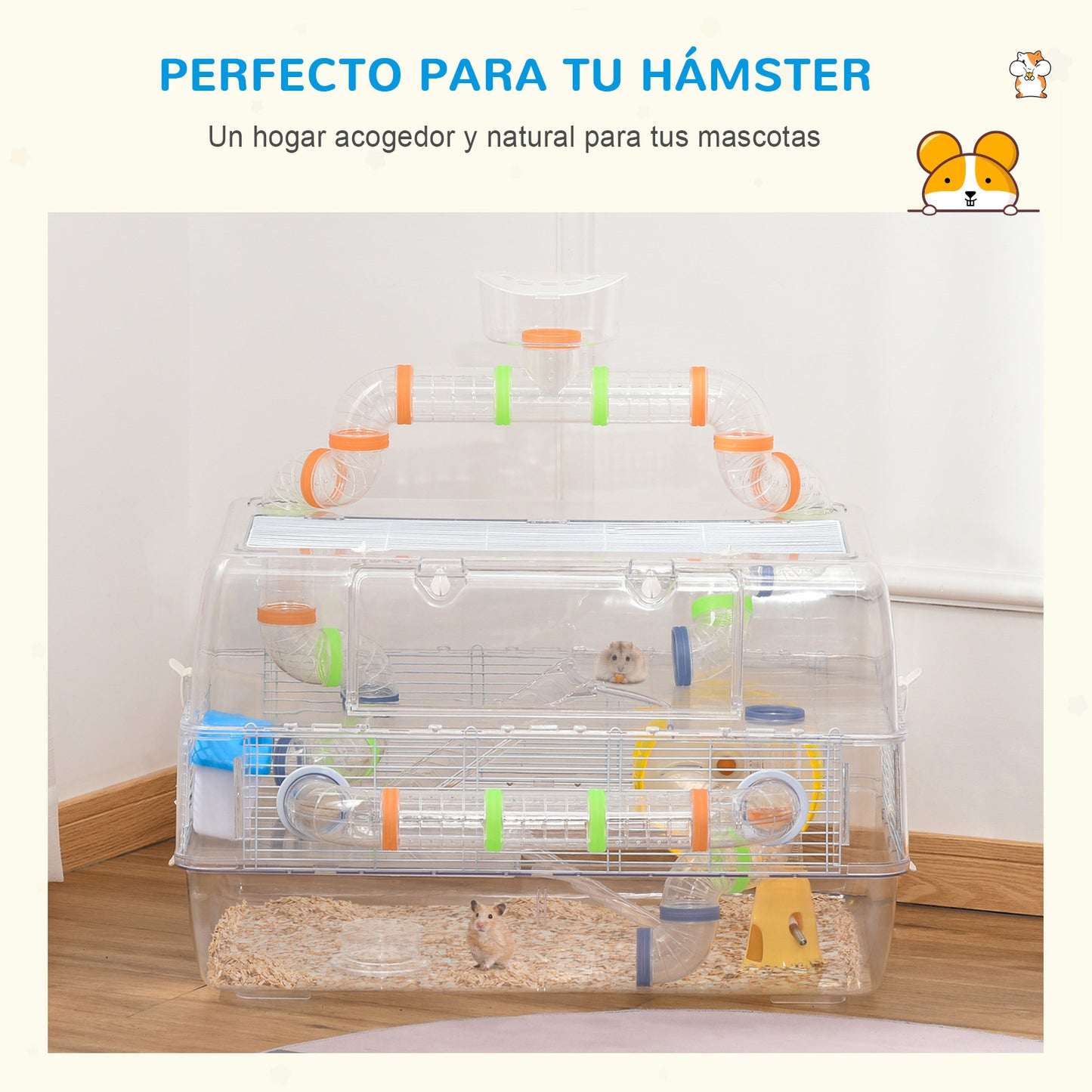 Pawhut Jaula Para Hámster De 3 Pisos Con Escaleras Comedero Bebedero Tubos_5