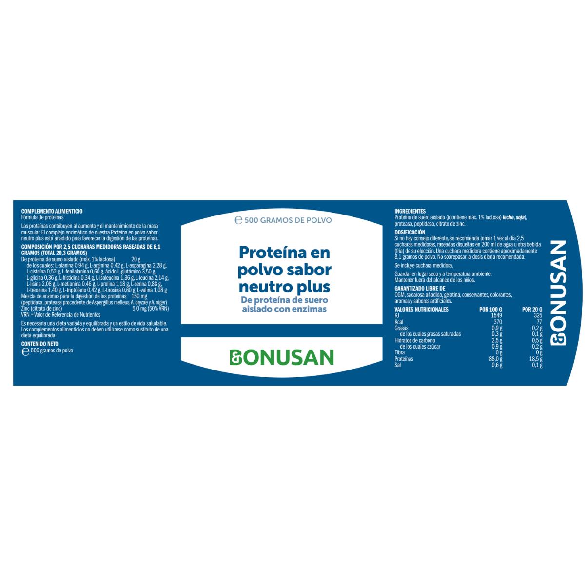 Bonusan proteína en polvo sabor neutro plus 500g