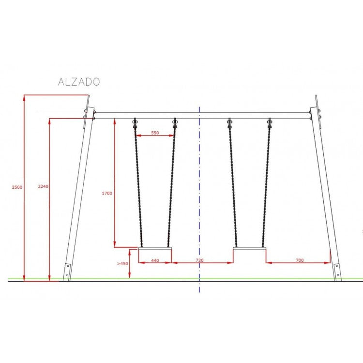 Columpio Doble De Madera Masgames Draco (asientos Planos) Superficie De Arena, Tierra O Cesped.