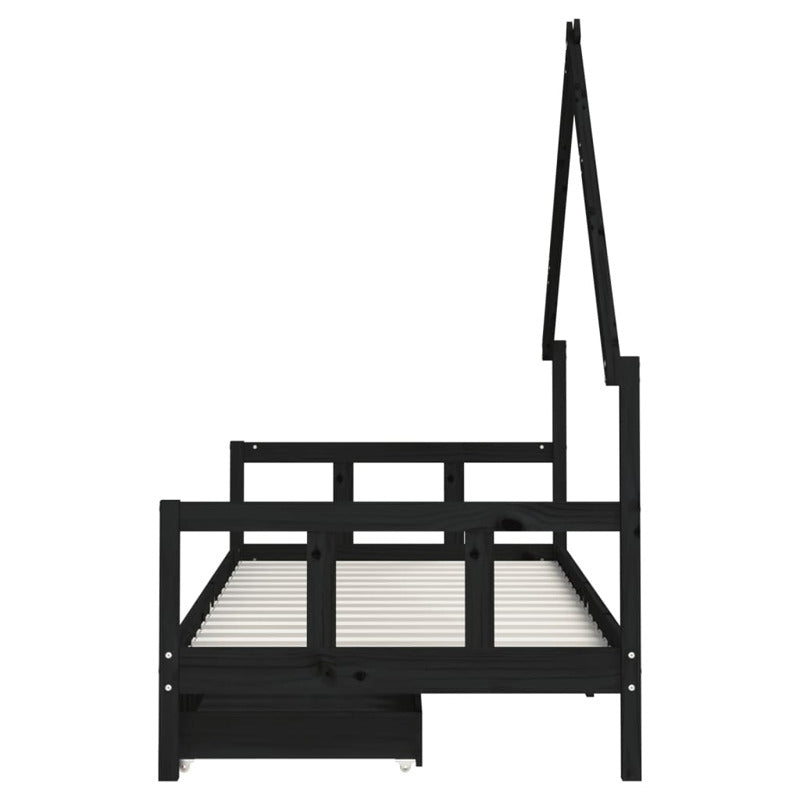 Vidaxl Estructura De Cama Niños Con Cajones Madera Pino Negro 90x200cm_5