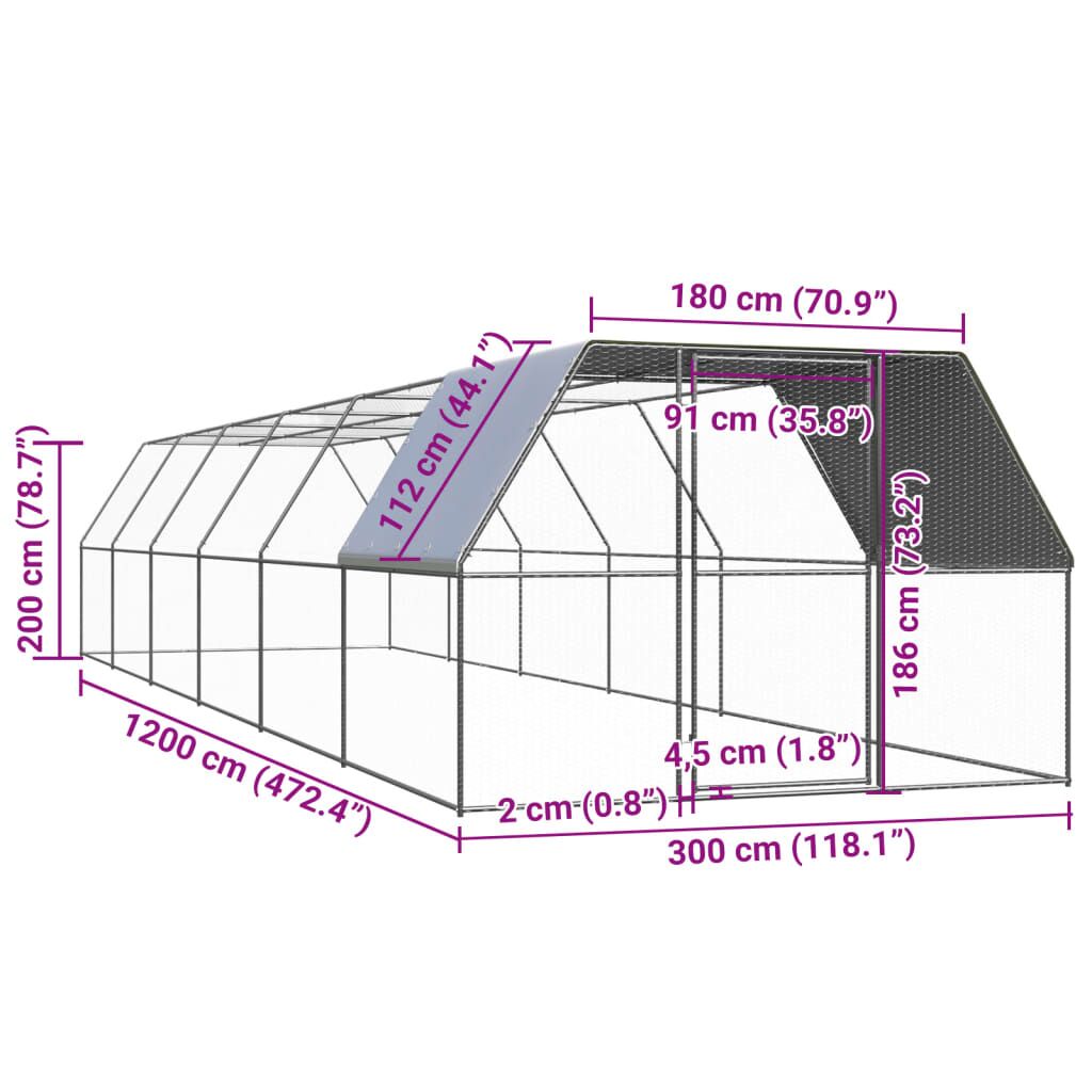 Vidaxl Jaula Gallinero De Exterior De Acero Galvanizado 3x12x2 M_4