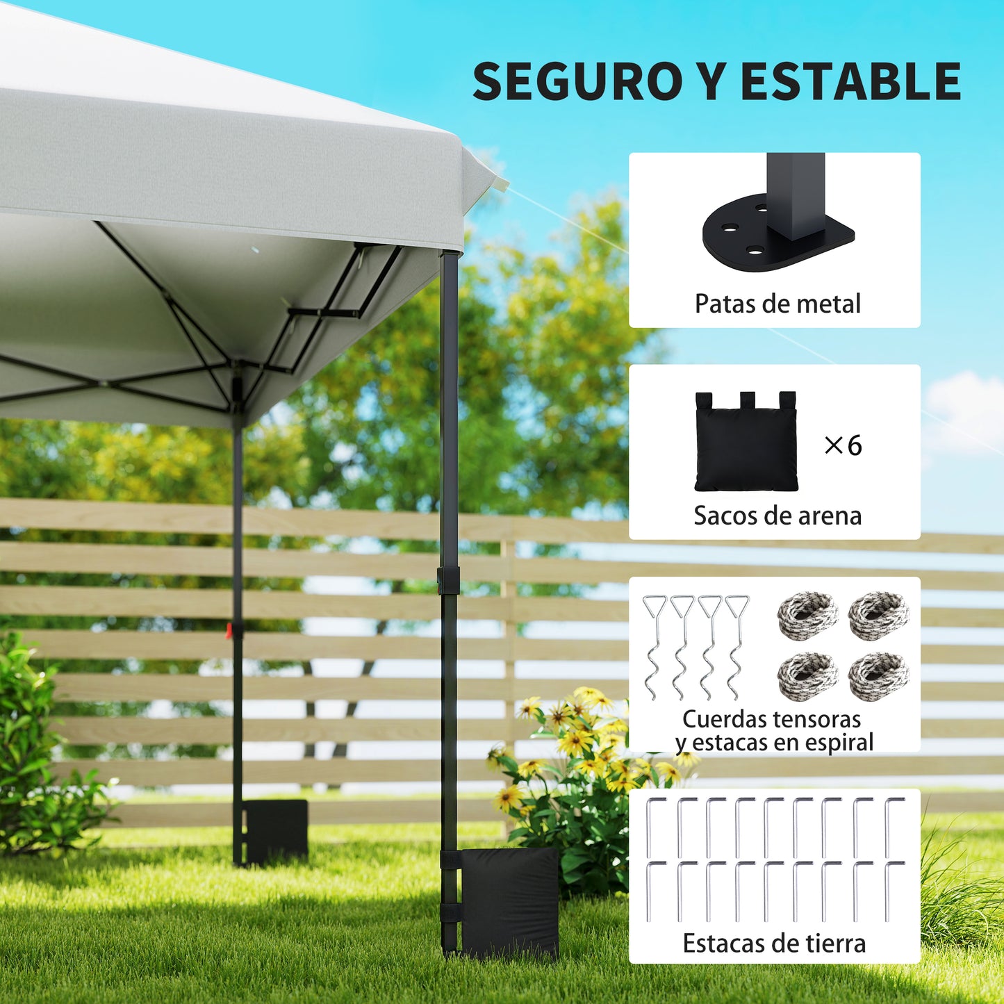Outsunny Carpa Plegable 6x3 M Pop-up Con Bloqueo Central Altura Ajustable Plata_5
